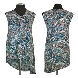 DR2 - Paisley Sleeveless V-Neck Asymmetrical Hem Pullover Top – Large
